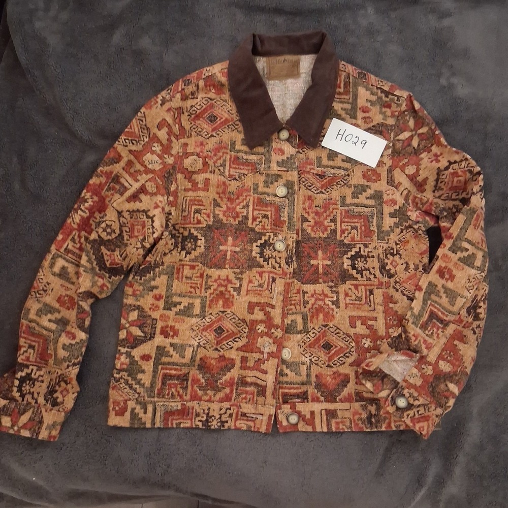Vintage Saddle Ridge Tapestry Southwestern Jacket Womens M Aztec Button Boho Art